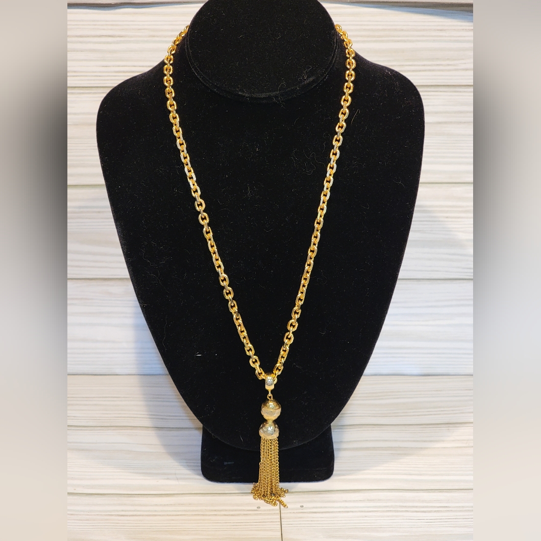Vintage Kramer Gold Tone Tassel Necklace Long Statement Pendant